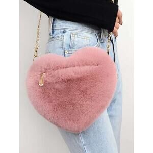 Pink Fuzzy Chain Strap Shoulder Bag